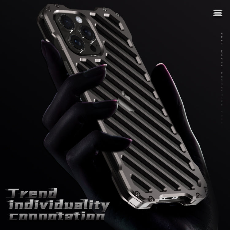 For iPhone 16 Plus R-JUST RJ-50 Hollow Breathable Armor Metal Phone Case - Space Grey