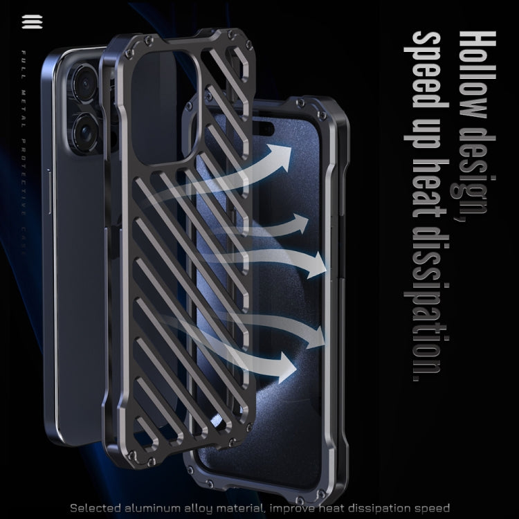 For iPhone 16 Plus R-JUST RJ-50 Hollow Breathable Armor Metal Phone Case - Space Grey
