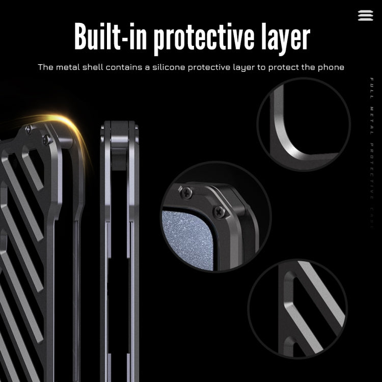 For iPhone 16 R-JUST RJ-50 Hollow Breathable Armor Metal Phone Case - Space Grey