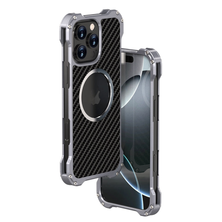 For iPhone 16 Pro Max R-JUST RJ51 Hollow MagSafe Magnetic Metal Phone Case - Space Grey