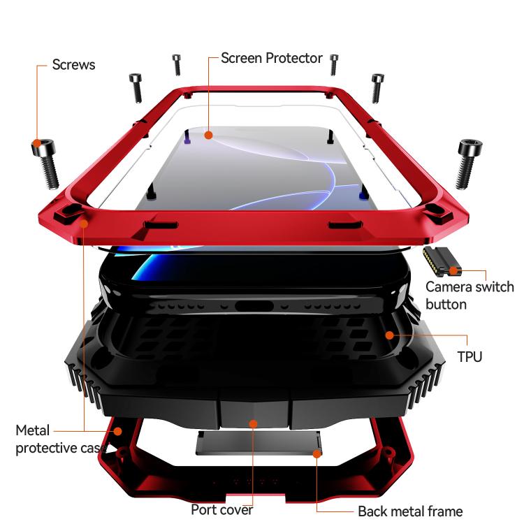 For iPhone 17 Pro Max R-JUST Metal + Silicone + Tempered Glass Life Waterproof Phone Case with Holder