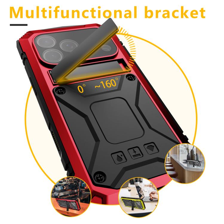 For iPhone 17 Pro Max R-JUST Metal + Silicone + Tempered Glass Life Waterproof Phone Case with Holder
