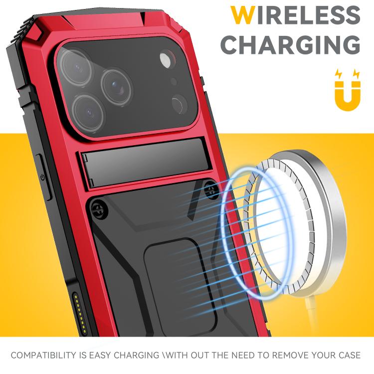 For iPhone 17 Pro Max R-JUST Metal + Silicone + Tempered Glass Life Waterproof Phone Case with Holder