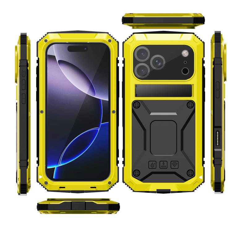 For iPhone 17 Pro Max R-JUST Metal + Silicone + Tempered Glass Life Waterproof Phone Case with Holder
