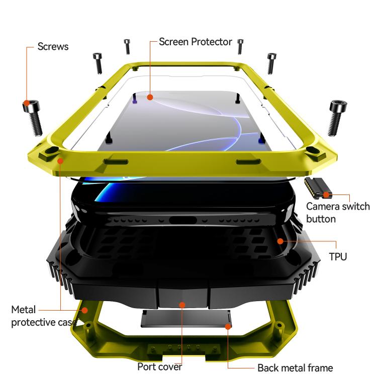 For iPhone 17 Pro Max R-JUST Metal + Silicone + Tempered Glass Life Waterproof Phone Case with Holder