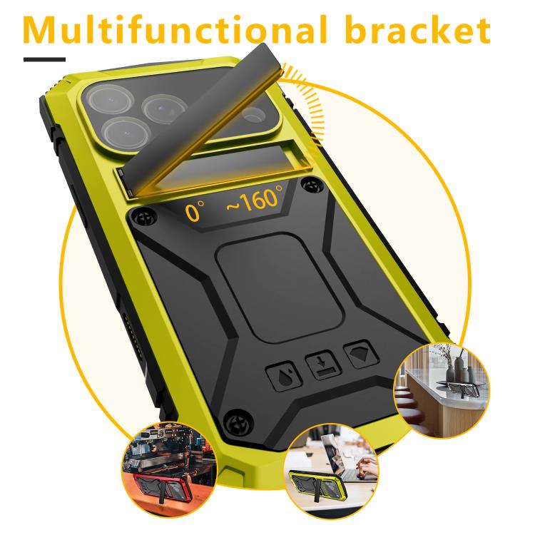 For iPhone 17 Pro Max R-JUST Metal + Silicone + Tempered Glass Life Waterproof Phone Case with Holder