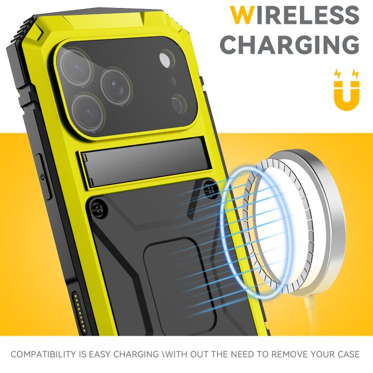 For iPhone 17 Pro Max R-JUST Metal + Silicone + Tempered Glass Life Waterproof Phone Case with Holder