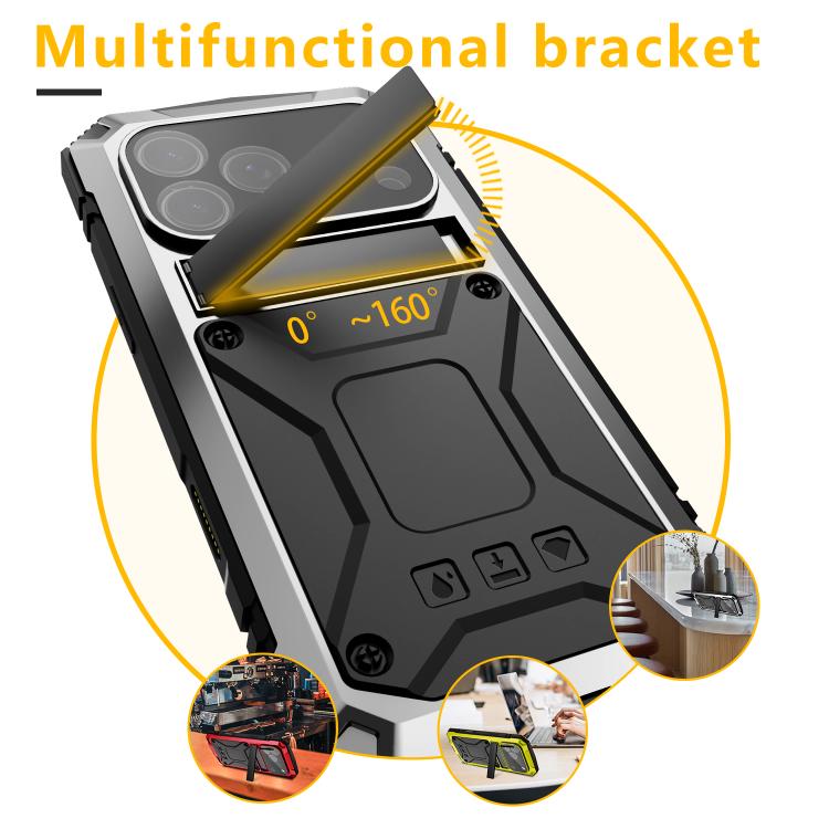 For iPhone 17 Pro Max R-JUST Metal + Silicone + Tempered Glass Life Waterproof Phone Case with Holder