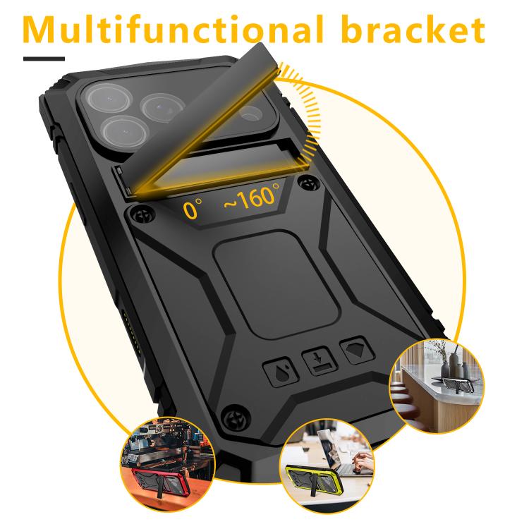 For iPhone 17 Pro R-JUST Metal + Silicone + Tempered Glass Life Waterproof Phone Case with Holder