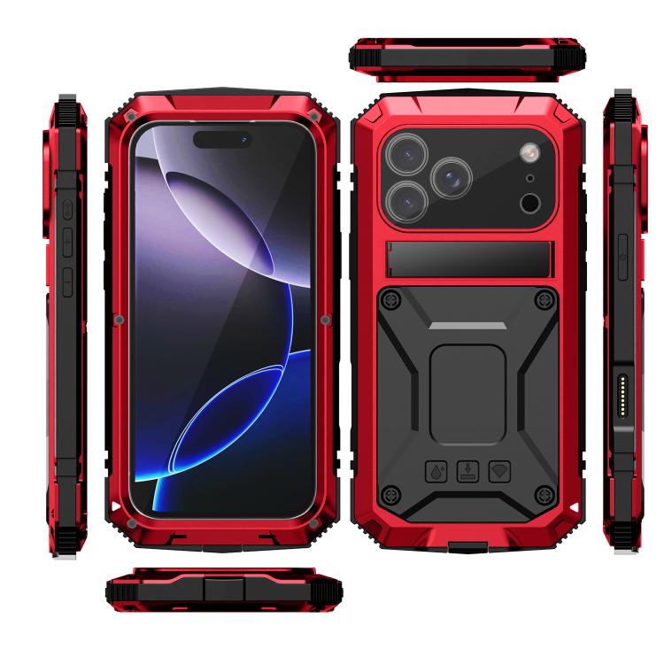 For iPhone 17 Pro R-JUST Metal + Silicone + Tempered Glass Life Waterproof Phone Case with Holder