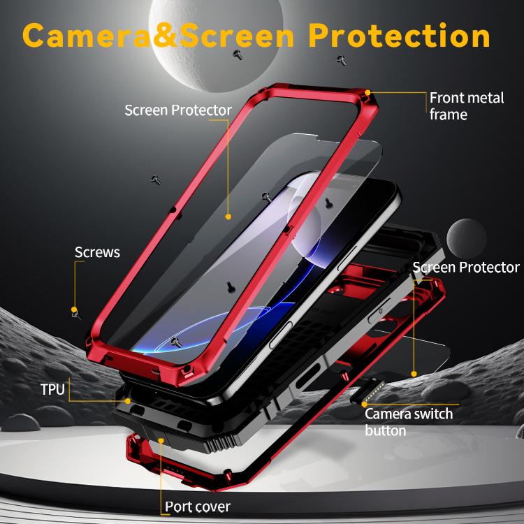For iPhone 17 Pro R-JUST Metal + Silicone + Tempered Glass Life Waterproof Phone Case with Holder
