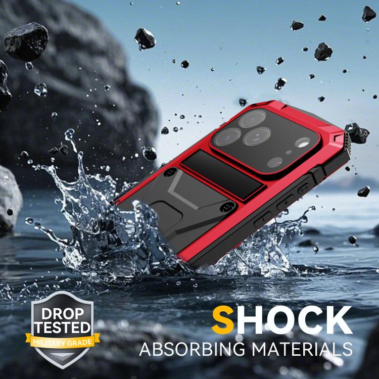 For iPhone 17 Pro R-JUST Metal + Silicone + Tempered Glass Life Waterproof Phone Case with Holder