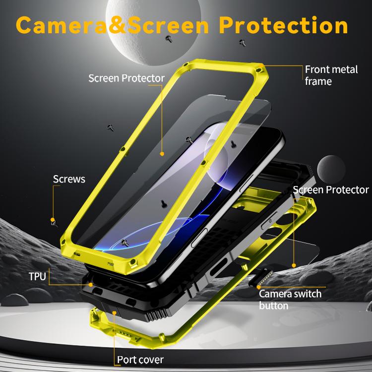For iPhone 17 Pro R-JUST Metal + Silicone + Tempered Glass Life Waterproof Phone Case with Holder