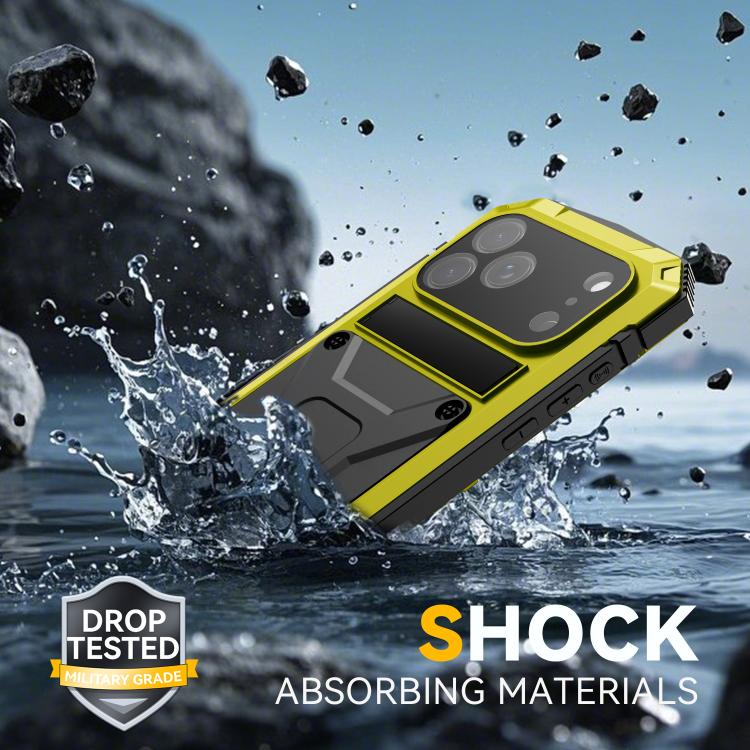 For iPhone 17 Pro R-JUST Metal + Silicone + Tempered Glass Life Waterproof Phone Case with Holder