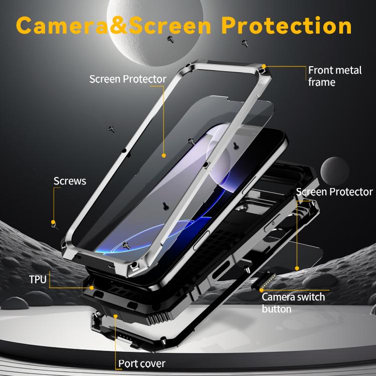 For iPhone 17 Pro R-JUST Metal + Silicone + Tempered Glass Life Waterproof Phone Case with Holder