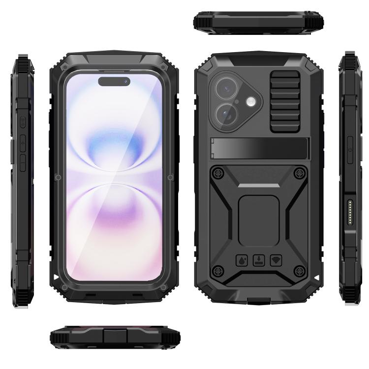 For iPhone 17 R-JUST Metal + Silicone + Tempered Glass Life Waterproof Phone Case with Holder