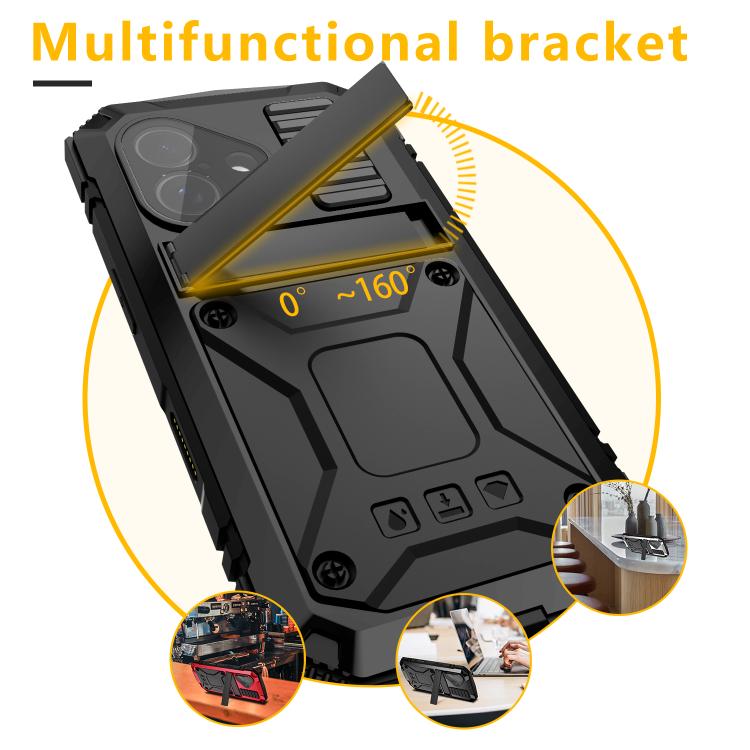 For iPhone 17 R-JUST Metal + Silicone + Tempered Glass Life Waterproof Phone Case with Holder