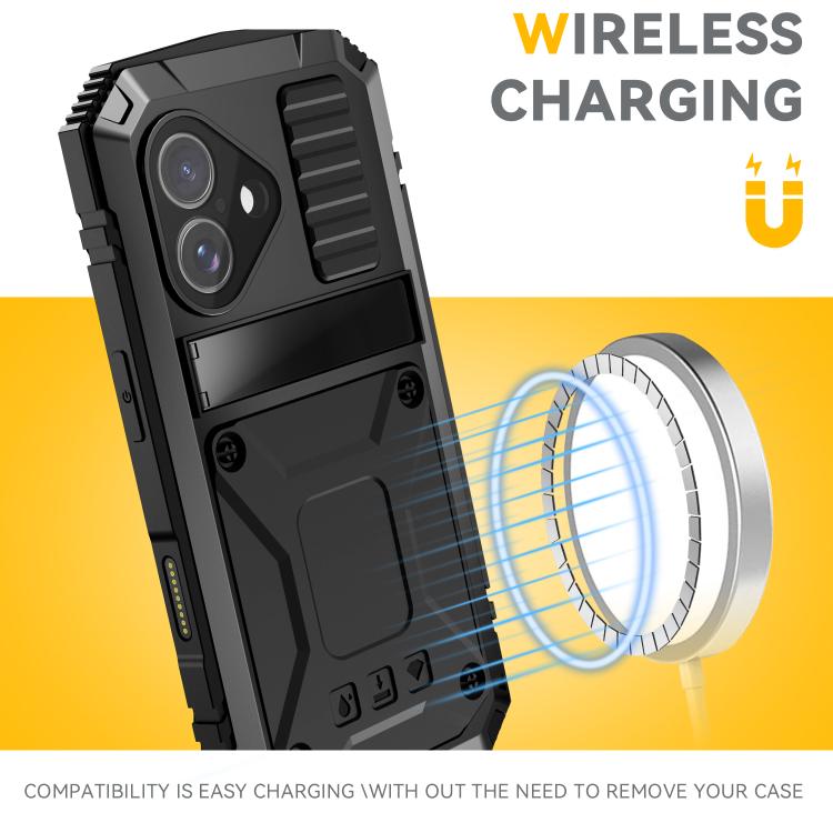 For iPhone 17 R-JUST Metal + Silicone + Tempered Glass Life Waterproof Phone Case with Holder