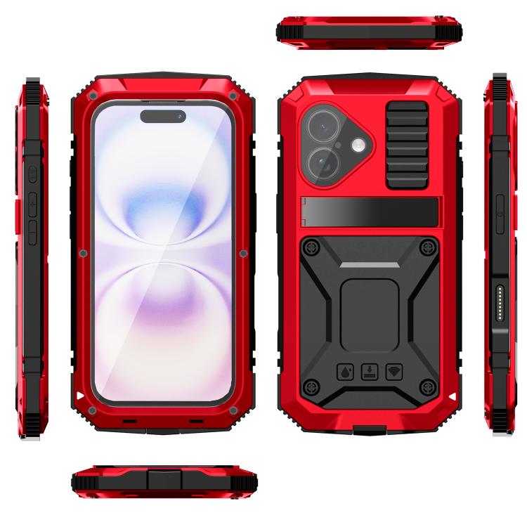 For iPhone 17 R-JUST Metal + Silicone + Tempered Glass Life Waterproof Phone Case with Holder