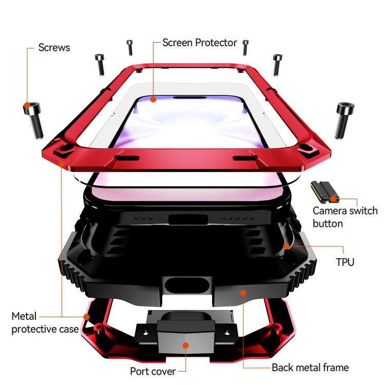 For iPhone 17 R-JUST Metal + Silicone + Tempered Glass Life Waterproof Phone Case with Holder