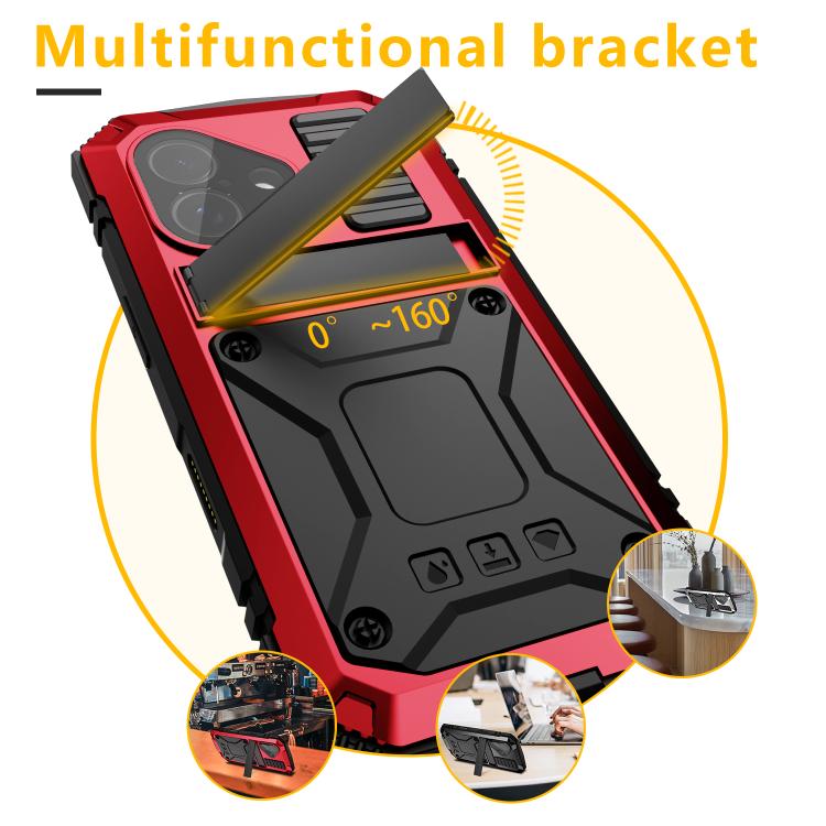 For iPhone 17 R-JUST Metal + Silicone + Tempered Glass Life Waterproof Phone Case with Holder