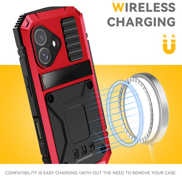 For iPhone 17 R-JUST Metal + Silicone + Tempered Glass Life Waterproof Phone Case with Holder