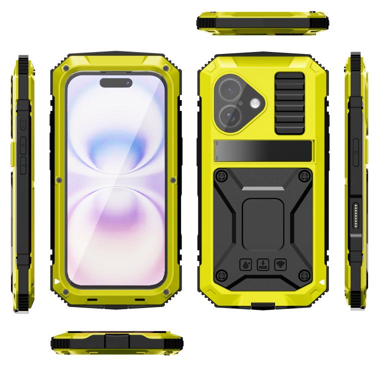 For iPhone 17 R-JUST Metal + Silicone + Tempered Glass Life Waterproof Phone Case with Holder