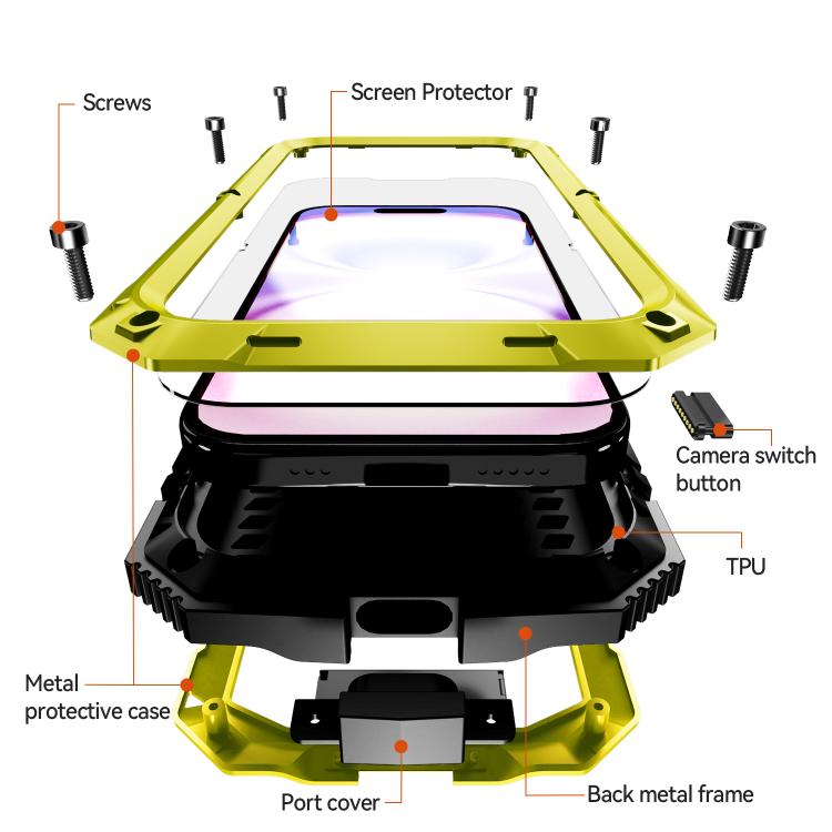 For iPhone 17 R-JUST Metal + Silicone + Tempered Glass Life Waterproof Phone Case with Holder