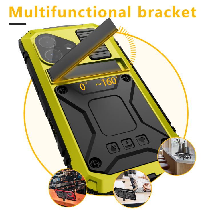 For iPhone 17 R-JUST Metal + Silicone + Tempered Glass Life Waterproof Phone Case with Holder