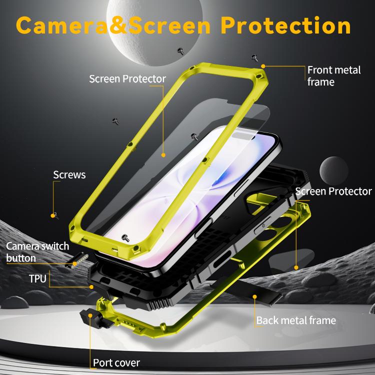 For iPhone 17 R-JUST Metal + Silicone + Tempered Glass Life Waterproof Phone Case with Holder
