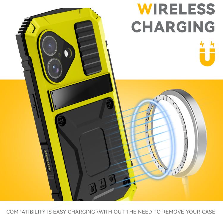 For iPhone 17 R-JUST Metal + Silicone + Tempered Glass Life Waterproof Phone Case with Holder