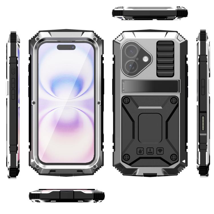 For iPhone 17 R-JUST Metal + Silicone + Tempered Glass Life Waterproof Phone Case with Holder