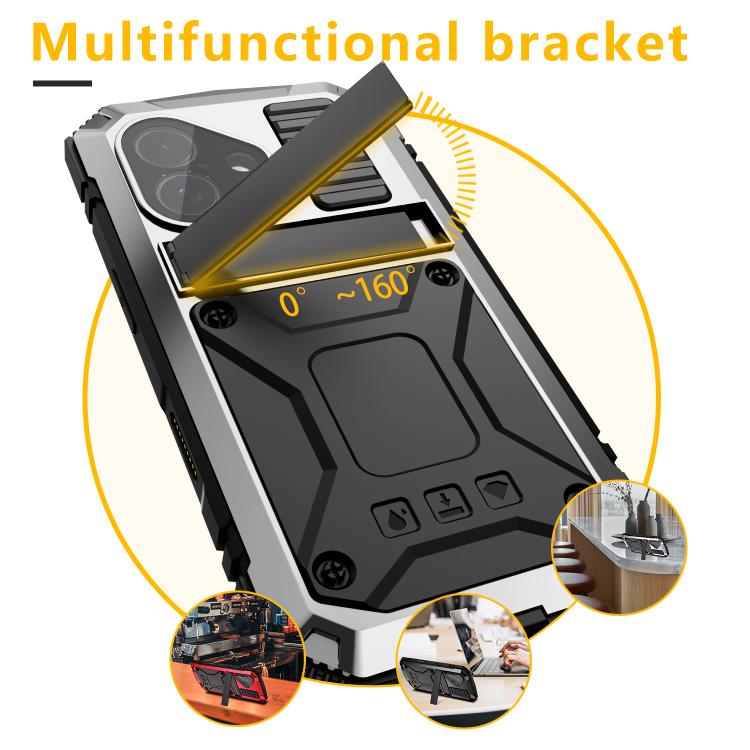 For iPhone 17 R-JUST Metal + Silicone + Tempered Glass Life Waterproof Phone Case with Holder