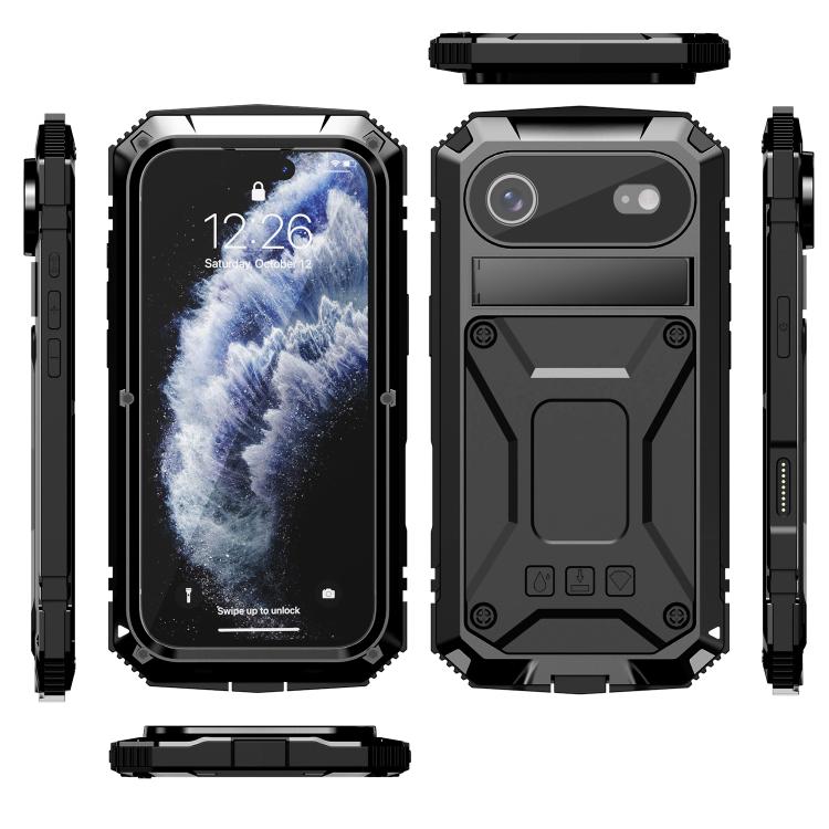 For iPhone Air R-JUST Metal + Silicone + Tempered Glass Life Waterproof Phone Case with Holder