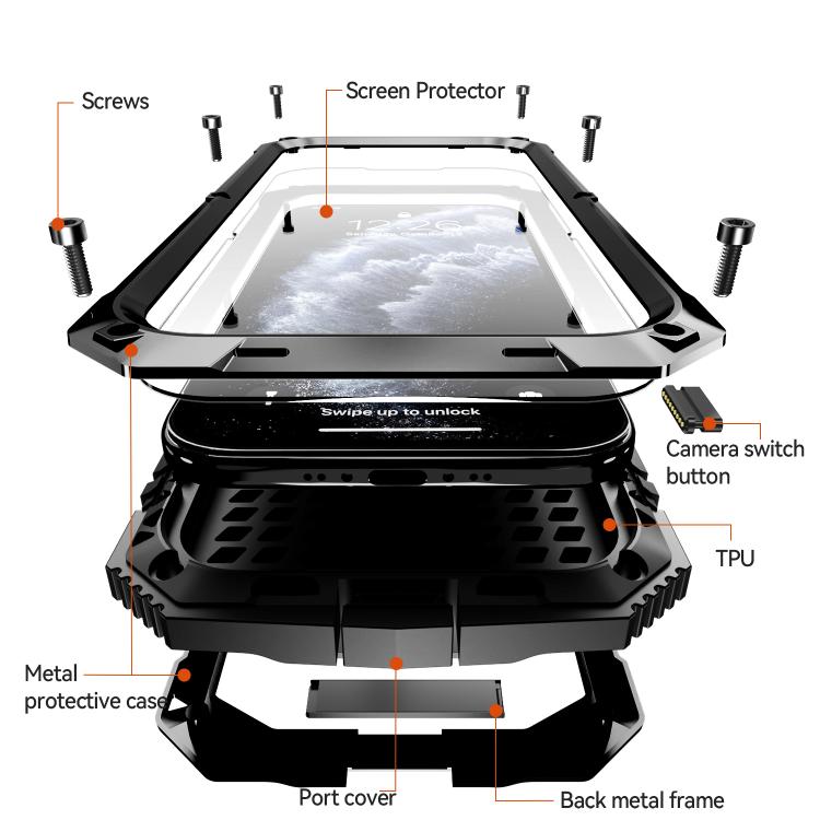 For iPhone Air R-JUST Metal + Silicone + Tempered Glass Life Waterproof Phone Case with Holder