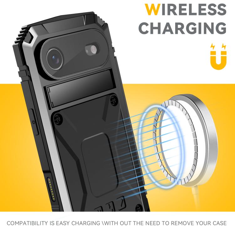 For iPhone Air R-JUST Metal + Silicone + Tempered Glass Life Waterproof Phone Case with Holder