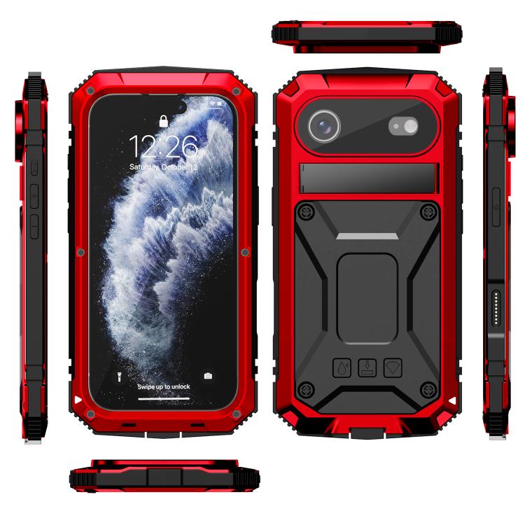 For iPhone Air R-JUST Metal + Silicone + Tempered Glass Life Waterproof Phone Case with Holder