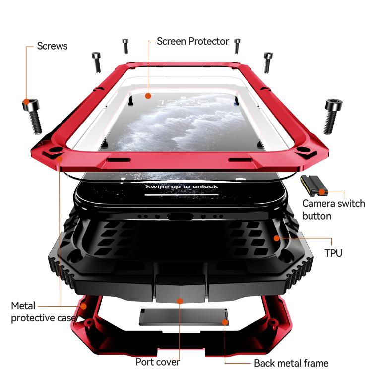 For iPhone Air R-JUST Metal + Silicone + Tempered Glass Life Waterproof Phone Case with Holder