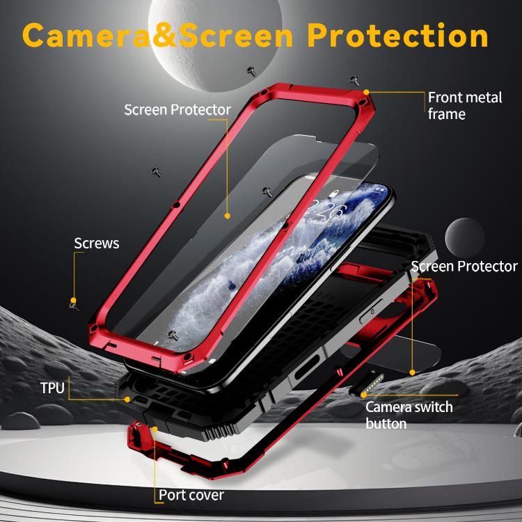 For iPhone Air R-JUST Metal + Silicone + Tempered Glass Life Waterproof Phone Case with Holder