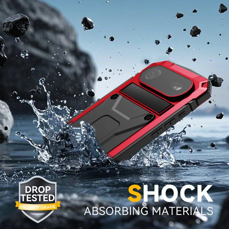 For iPhone Air R-JUST Metal + Silicone + Tempered Glass Life Waterproof Phone Case with Holder