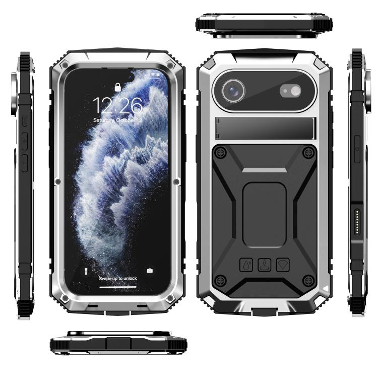 For iPhone Air R-JUST Metal + Silicone + Tempered Glass Life Waterproof Phone Case with Holder