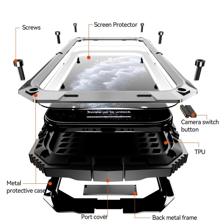 For iPhone Air R-JUST Metal + Silicone + Tempered Glass Life Waterproof Phone Case with Holder