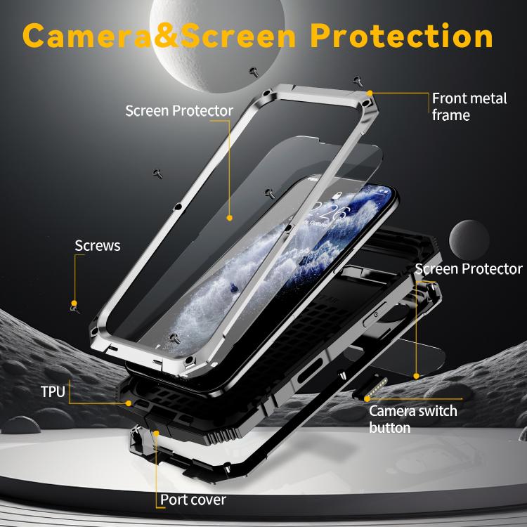For iPhone Air R-JUST Metal + Silicone + Tempered Glass Life Waterproof Phone Case with Holder