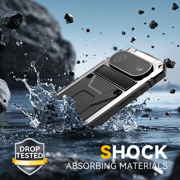 For iPhone Air R-JUST Metal + Silicone + Tempered Glass Life Waterproof Phone Case with Holder