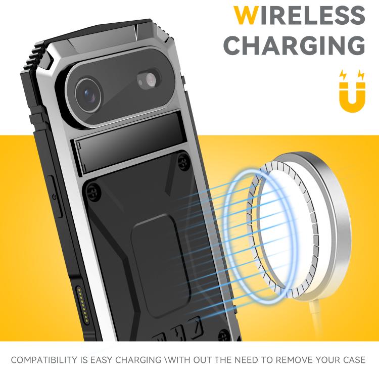For iPhone Air R-JUST Metal + Silicone + Tempered Glass Life Waterproof Phone Case with Holder