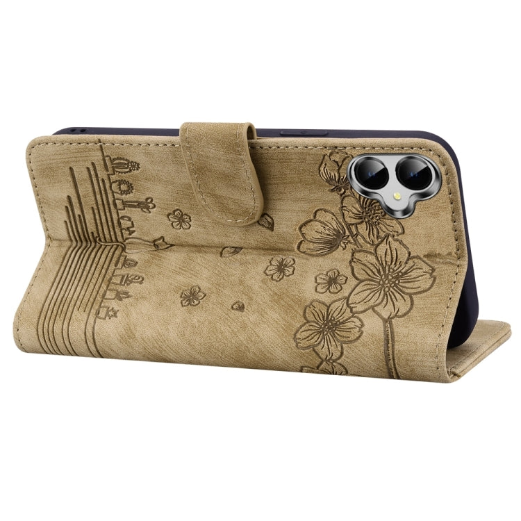 For Samsung Galaxy A05 Cartoon Sakura Cat Embossed Leather Phone Case
