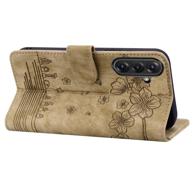 For Samsung Galaxy A56 / A36 Cartoon Sakura Cat Embossed Leather Phone Case