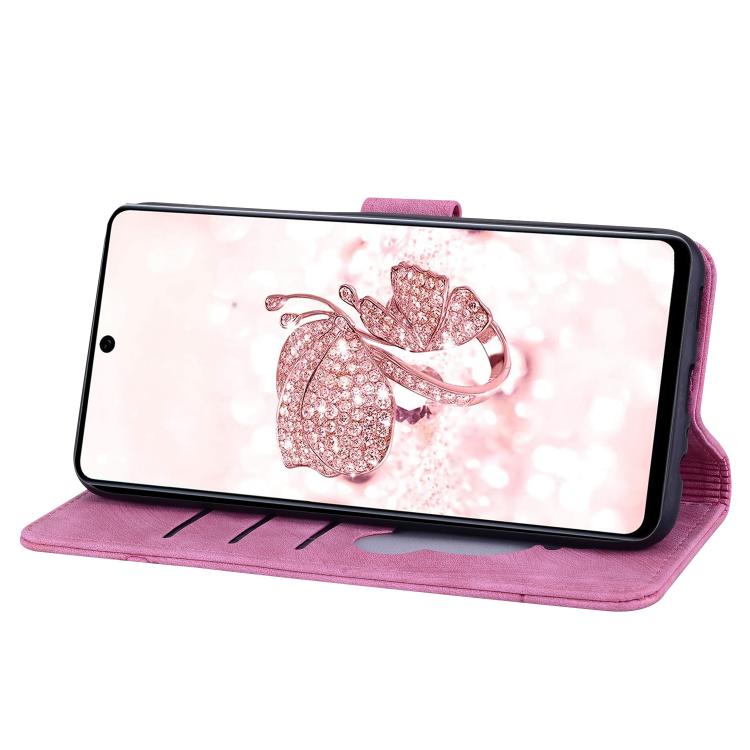 For Samsung Galaxy A56 / A36 Cartoon Sakura Cat Embossed Leather Phone Case