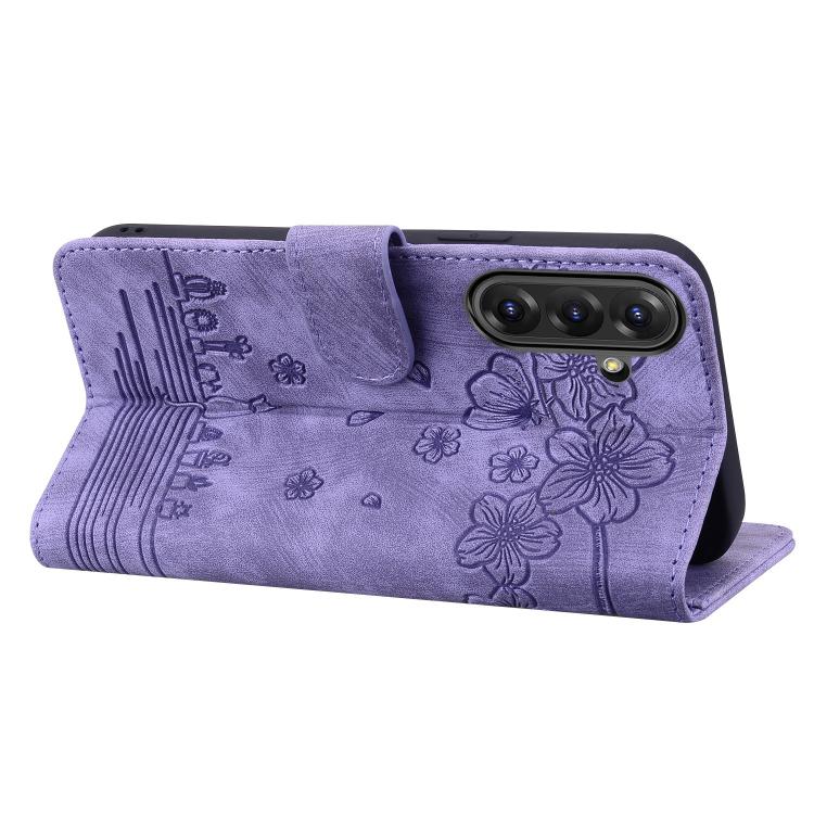 For Samsung Galaxy A56 / A36 Cartoon Sakura Cat Embossed Leather Phone Case