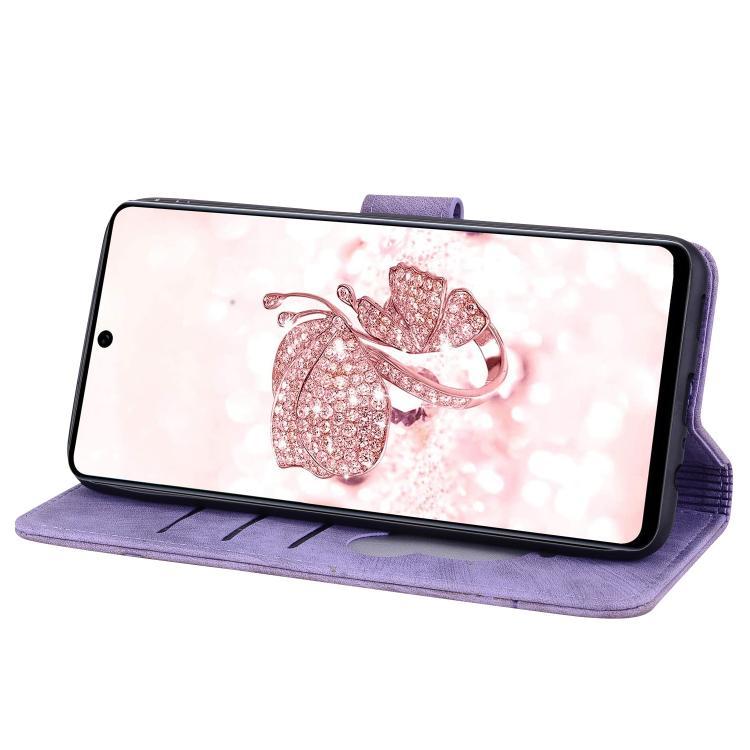 For Samsung Galaxy A56 / A36 Cartoon Sakura Cat Embossed Leather Phone Case